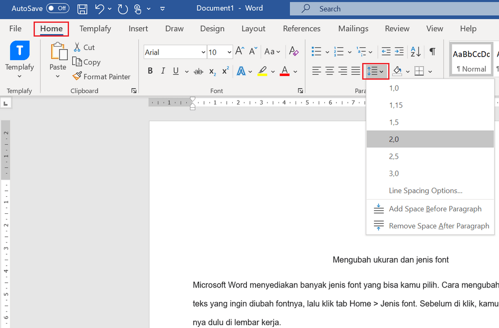 yang dimaksud dengan istilah line spacing dalam microsoft word adalah